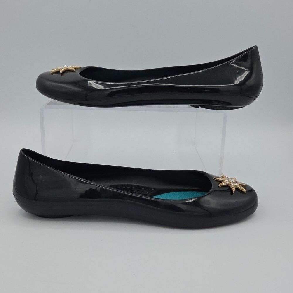 OKA b Black Jelly Medallion Ballet Flats Stars Sz 8 EUC